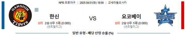 04월 01일 18:00 NPB 한신 요코하마