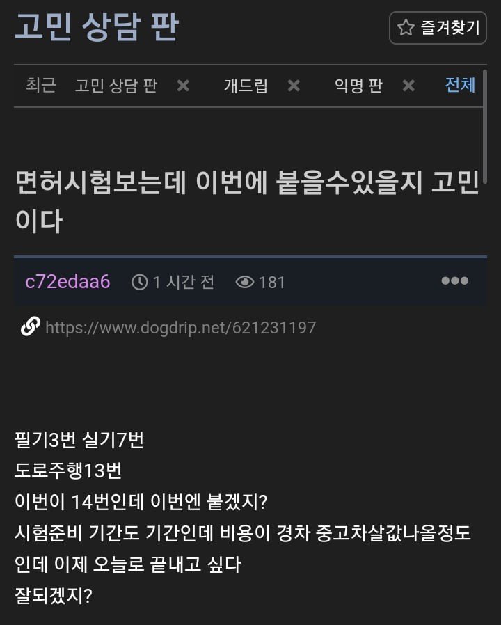 이번에는 면허시험 붙고 싶다는 사람+후기